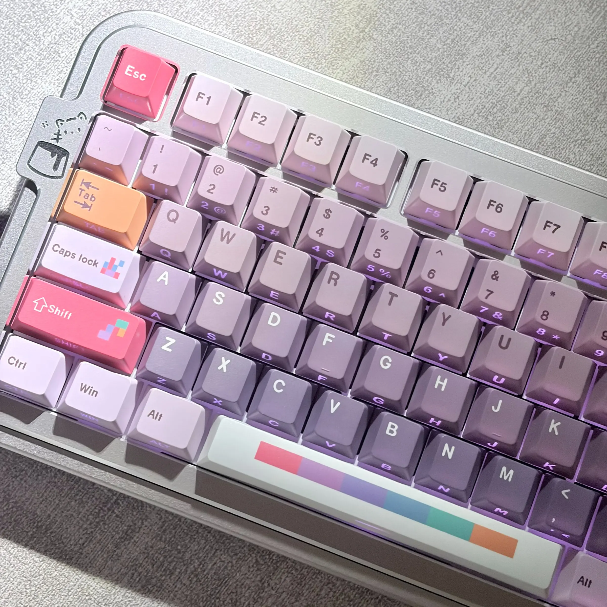 Vaporwave Keycaps 130 Keys - Side Printed Shine Through PBT Dye-Sublimation Keycap Set, Cherry Profile, Retro Purple Pink Neon Gradient for 60% 65% 75% 100% Cherry MX Mechanical Keyboard