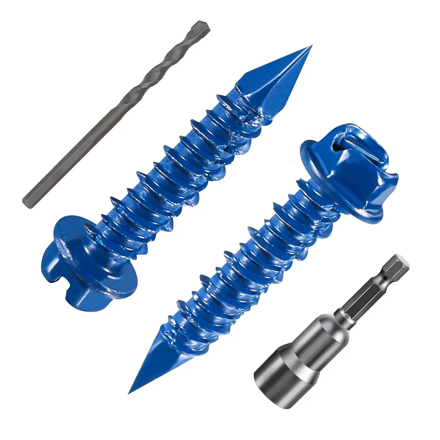 (30 PCS) 3/16" * 1-1/4" Slotted Hex Concrete Screws Anchor Blue Hexagon  for Anchoring to Masonry, Block or Brick Stucco