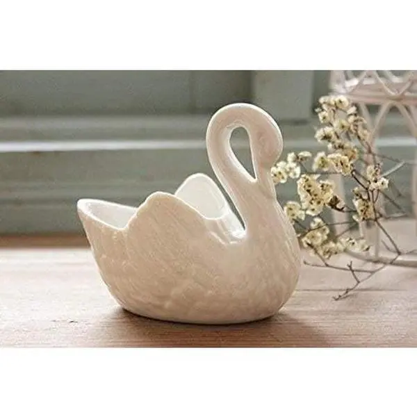 2 count Lovely Swan White Ceramic Planter for  Decorative  Pot Mini Flower Pot  Garden Decoration