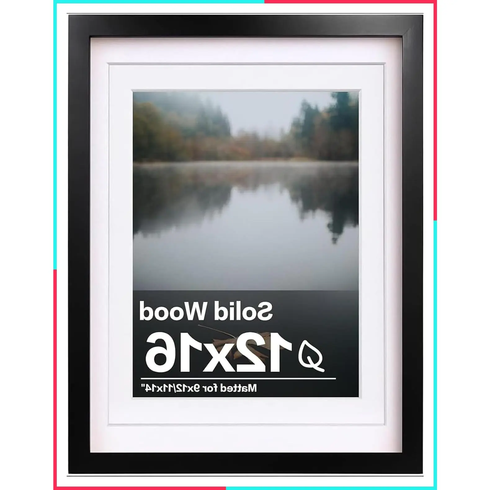 12x16 Black Solid Wood Picture Frame with Plexiglass, Displays 9x12 and 11x14 with Mat or 12x16 Without Mat, Wall Mounting Photo Frame