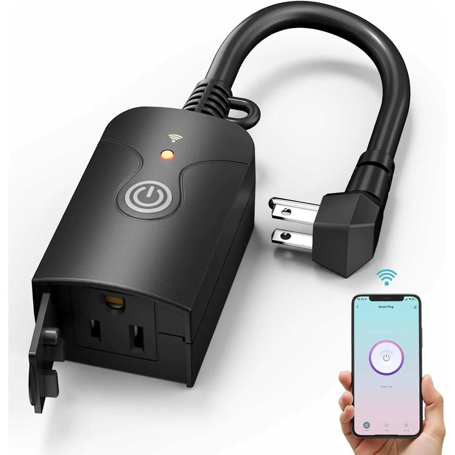 Weatherproof Outdoor WiFi Plug Outlet with Heavy-Duty Timer, Grounded Outlet, App Remote Control, Voice Control Compatibility with Alexa & Google Assistant, 2.4 GHz Only, ETL Listed (1 Pack)