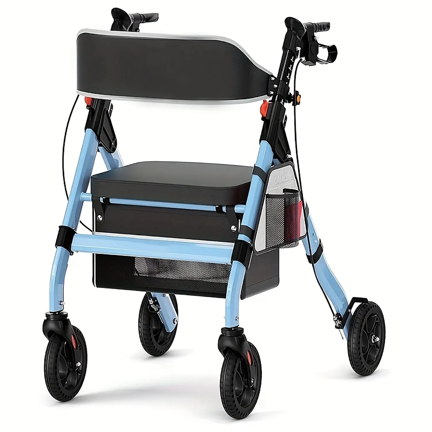 Nokaa Foldable Rollator Walker with Seat for Seniors, 450 lb Capacity, 8" Wheels, 18" Big Seat, 6-Position Adjustable Height, Heavy-Duty Aluminum Frame, Mobility Aid for Indoor Outdoor Use