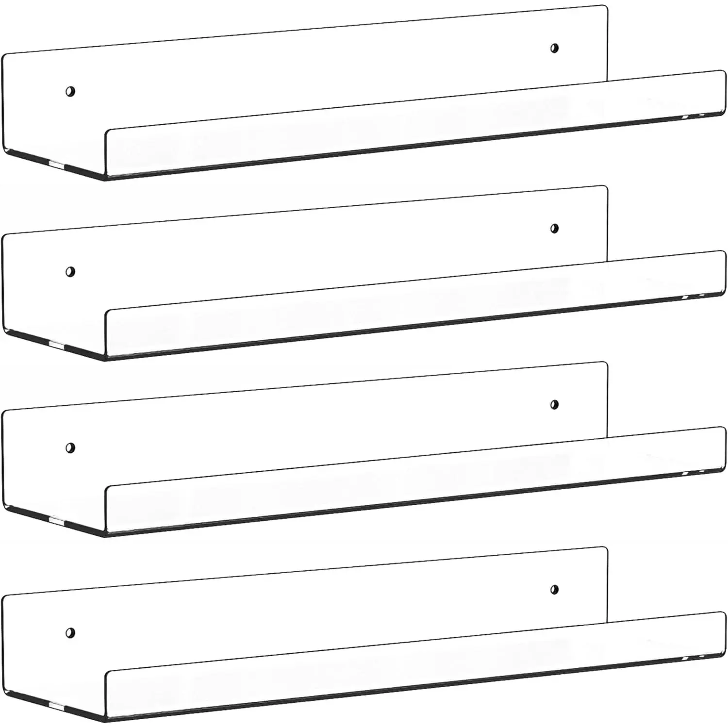 4 Pack Clear Acrylic Shelves for Wall with Adhesive,15 Inch No Drill Floating Shelves for Bathroom,Bedroom,Renter Friendly,Kids Room Bookshelf,Wall Display Shelf for Lego,Funko Pop,Figurine,Perfume