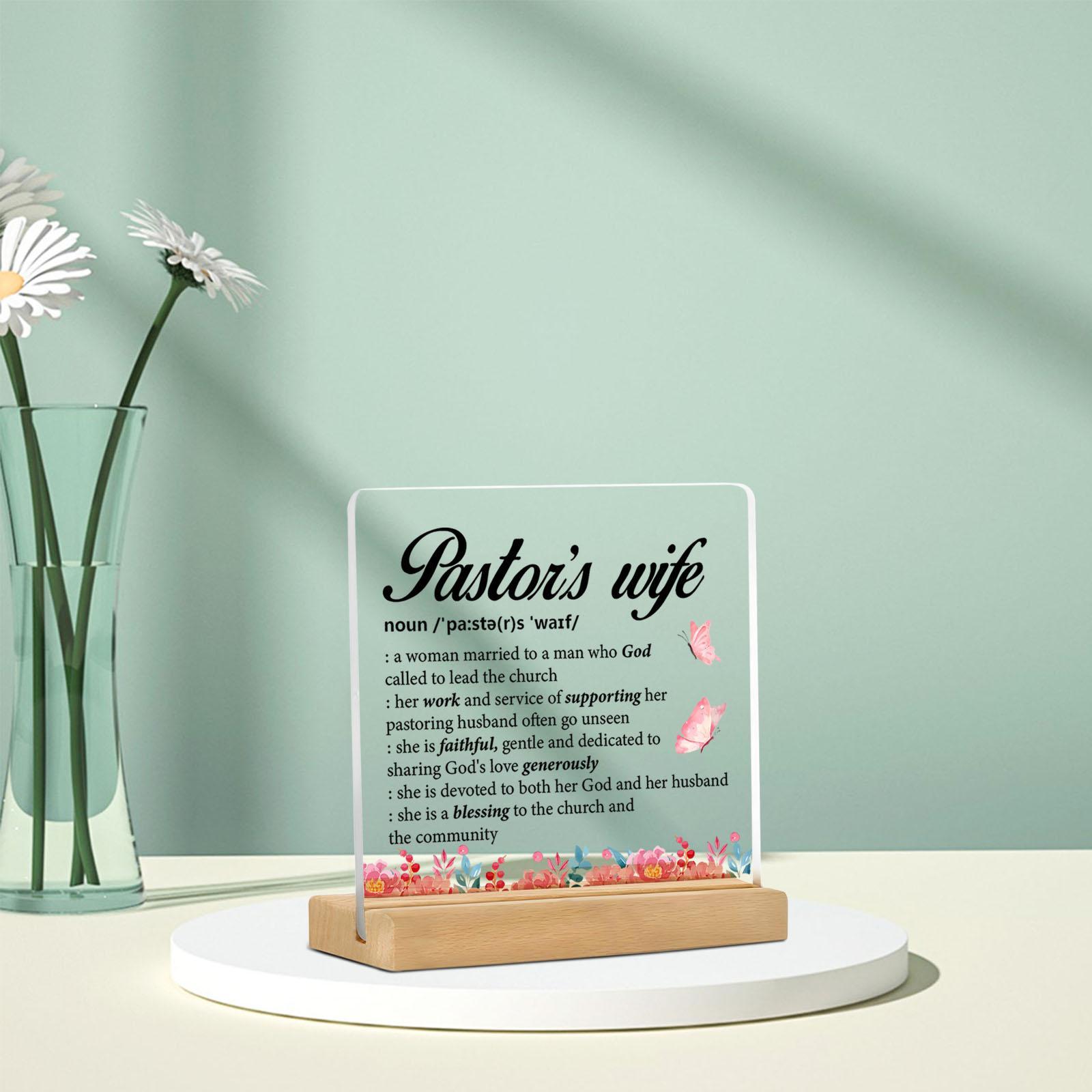 Pastor's Wife Definition Acrylic Desktop Sign, Flower Pattern Thank You Gift for Pastor's Wife, Home Decor for Living Room Bedroom Office, Acrylic Desktop Decoration