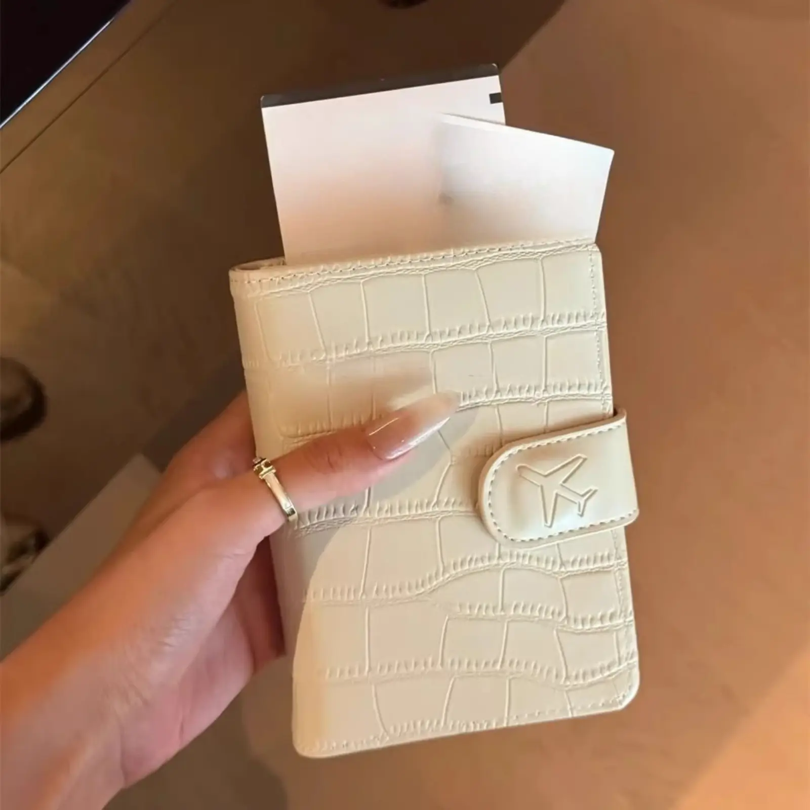 Passport Holder for Travel, Luxury Black Leather Cover with Croco Texture, Multi-Slot Document Wallet with Airplane Snap Closure, Multi Slots, Travel Docs, Compact, Portable Fit