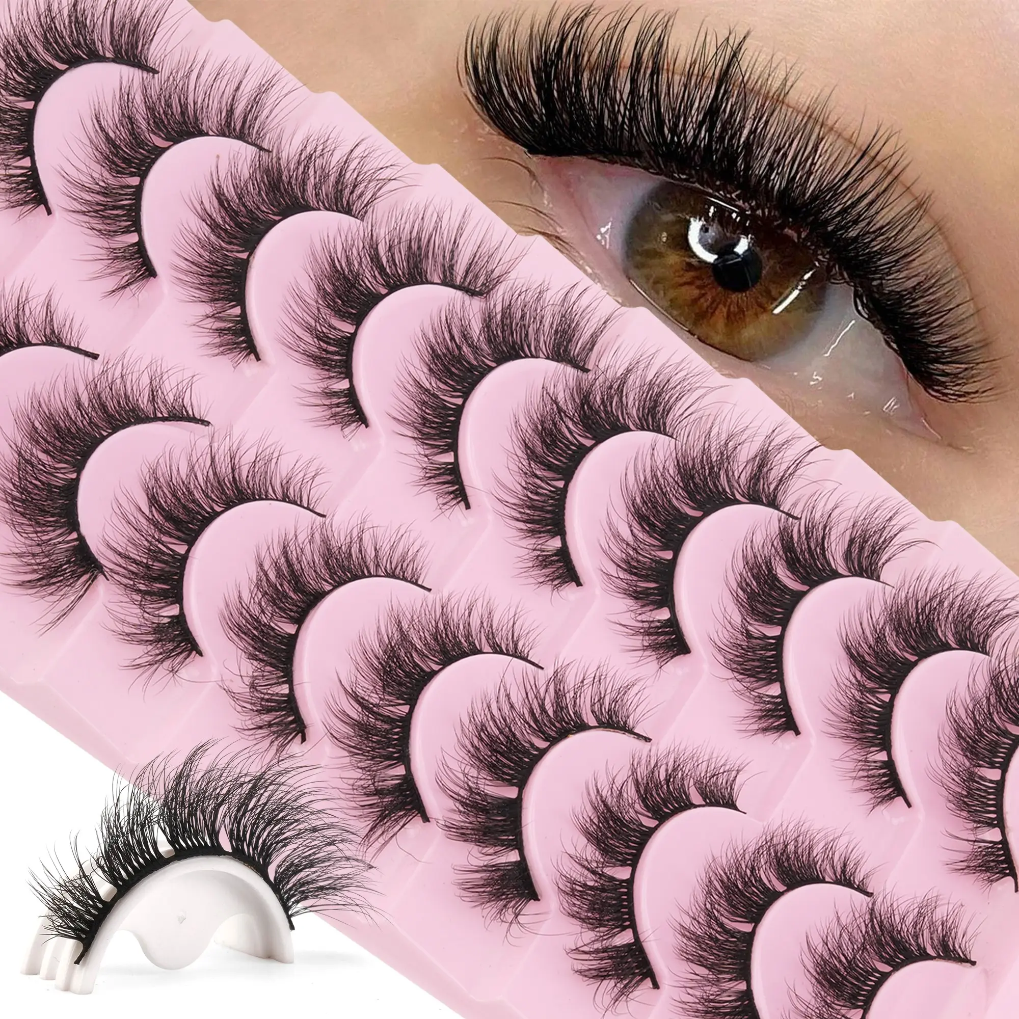 10 Pairs D Curl Wing False Eyelashes, Lightweight Synthetic Fiber, Reusable, Cat Eye Effect, Ideal for Daily Makeup & Parties