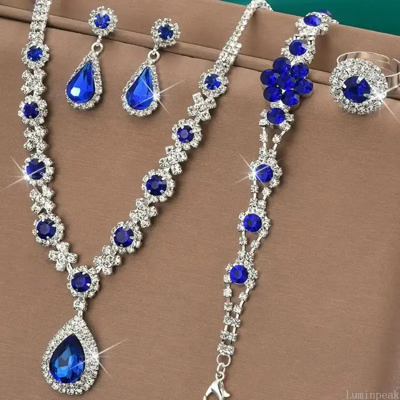 Elegant Emerald Stone Jewelry Set, Matching Necklace, Earrings, Bracelet & Ring Combo, Shiny Delicate Luxury Ornaments, Versatile Fashion Accessory For Daily Wear, Wedding Banquets, Parties And Holiday Gifting