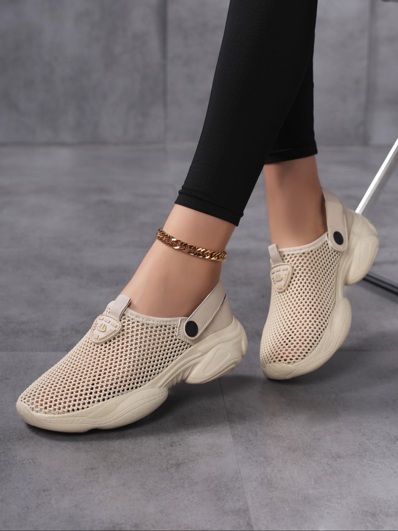 Women's Slip-On Walking Shoes, Breathable Hollow Out Design, Anti-Slip Outdoor Hiking Flats, Two-Way Wear, Versatile Walking Shoes, Comfortable Daily Wear, Outside Walking Shoes