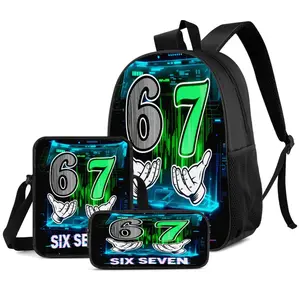 3-piece set: Student backpack, messenger bag, pencil case, large-capacity backpack for children, school supplies, travel storage bag. Suitable for school, class, outdoor sports, back-to-school season.