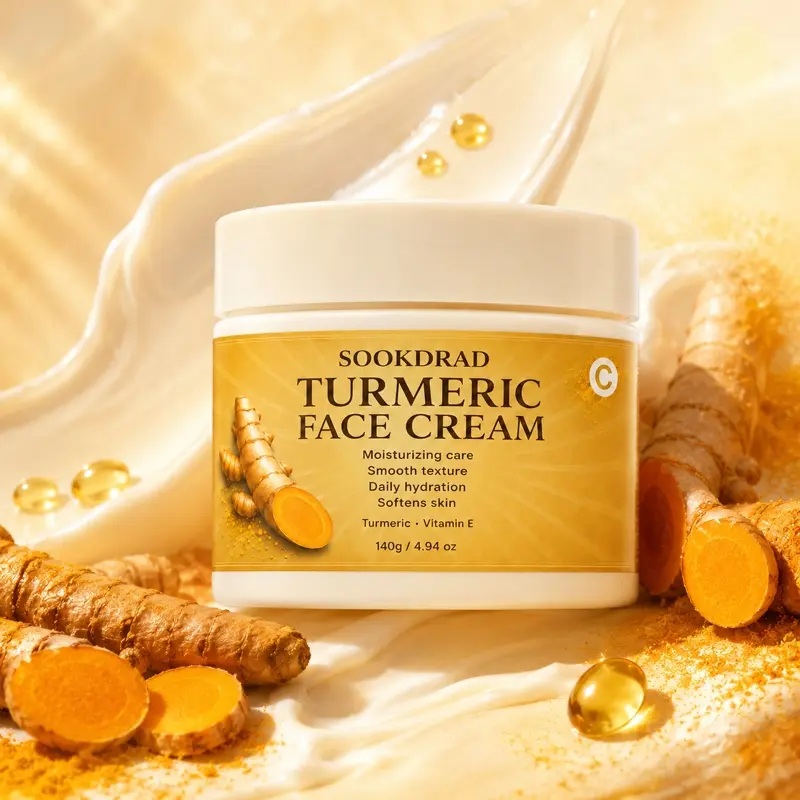 Turmeric Face Cream, Turmeric, Vitamin E, moisturizing care, smooth texture, daily hydration, softens skin, for face, all skin types, daily skincare, 140g/4.94 oz