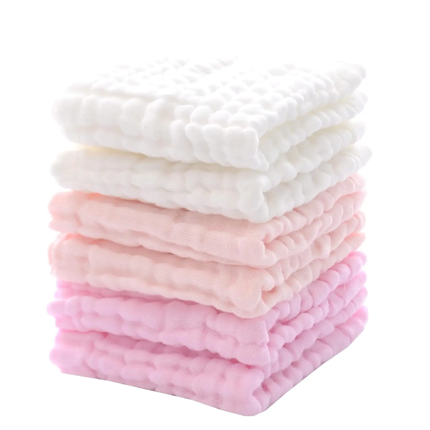 Baby Washcloths and Burp Cloths, Soft Absorbent Towels  Newborns, 6 Pack, 12x12 Inches (Pink)