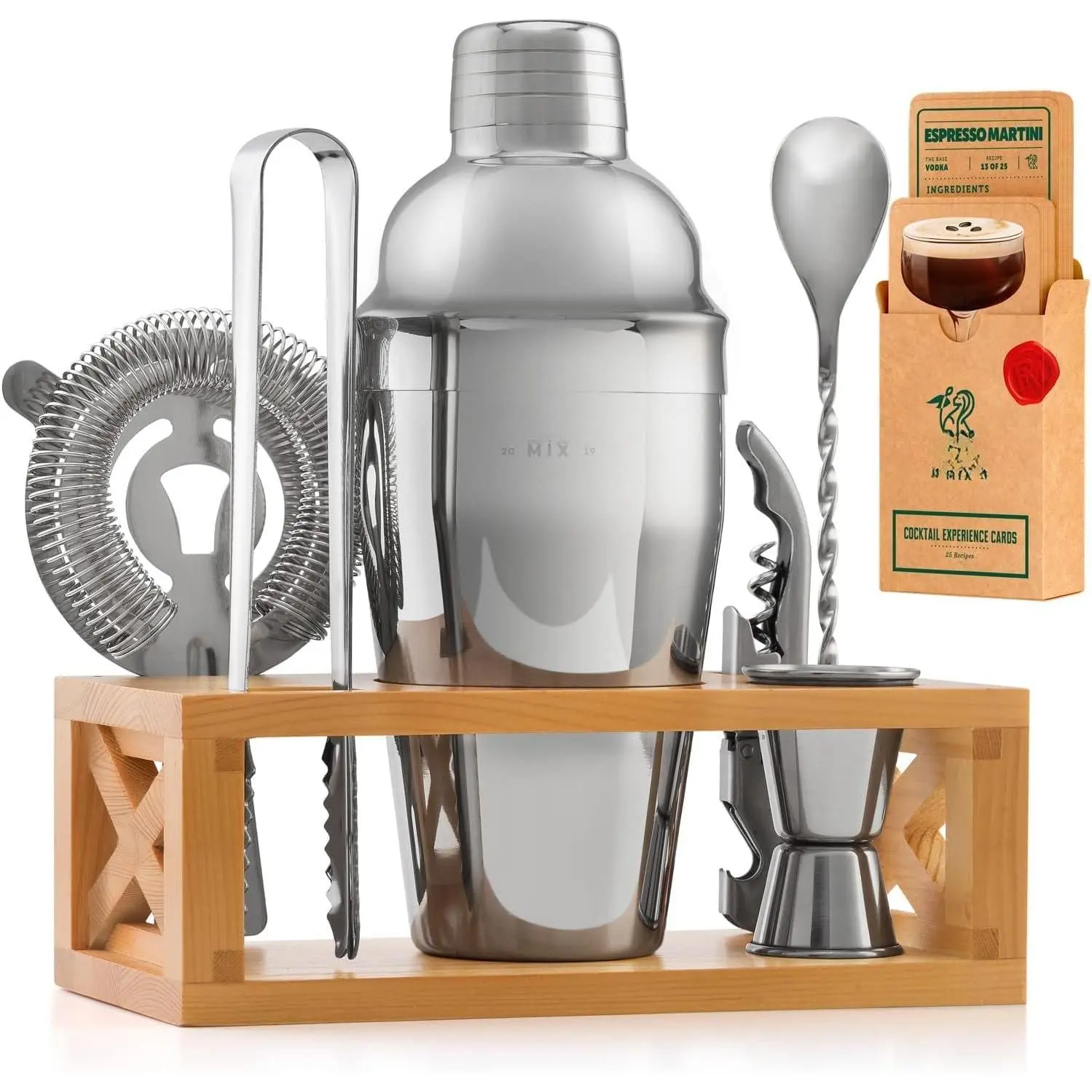 ology Bartender Kit with Stand |  Bar Set with 25  Recipes for Drink ing | Ideal Bartending Kit for Housewarming  |  Martini  Shaker Set with Bar Tools Accessories