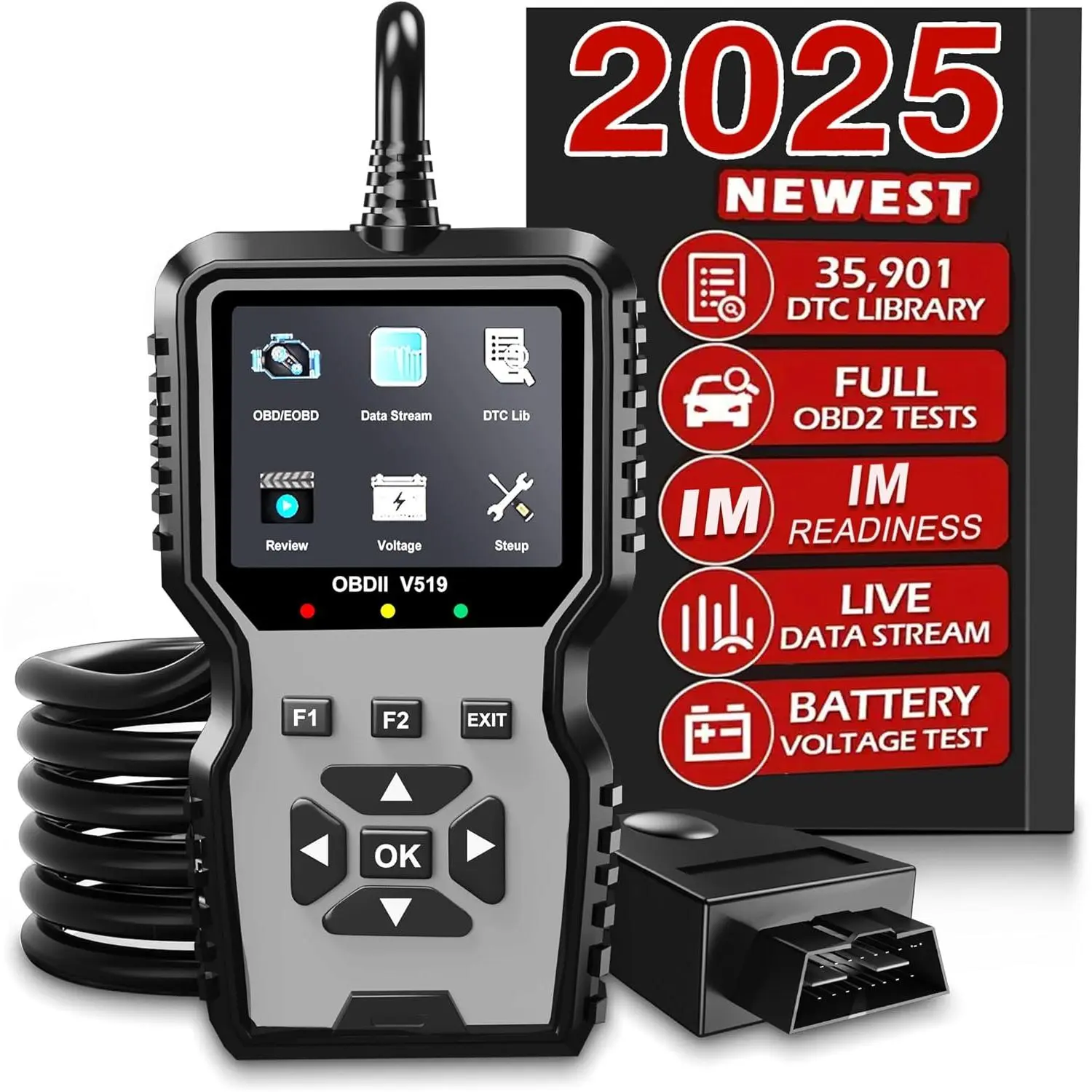 V519 OBD2 Diagnostic Scanner Tool - Vechicle Check Engine Light Code Reader with   Tester, I/M Readiness, Reset, and Code Eraser for  OBDII  Since 1996 Grey