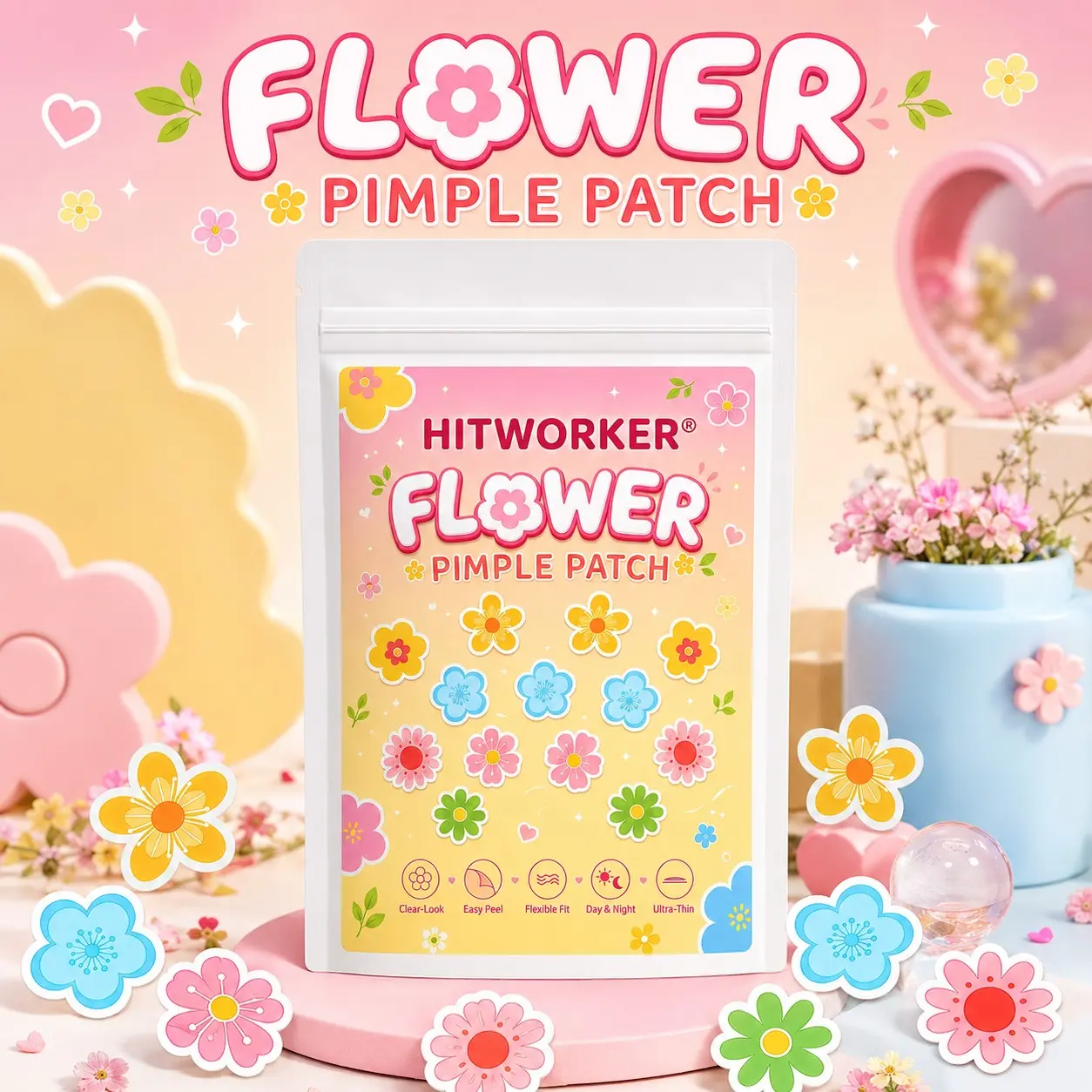 Flower Pimple Patch, Cute Colorful Face Stickers, Fun Skin Patches with Floral Design, Ultra Thin Daily Beauty Patch for Women Girls, Acne Patches