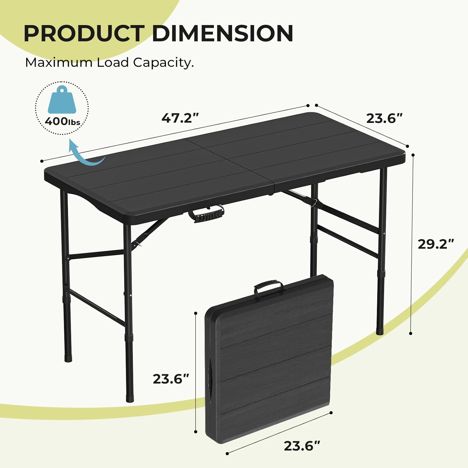 8Ft Folding Table Adjustable Height Portable Folding Tables Heavy Duty 400 lbs Capacity, Grain Tabletop for Working Meeting Parties, Picnic, Camping, Weddings, Garden Dining-Black (4FT) 8Ft Folding Table Adjustable Height Portable Folding Tables Heavy Duty 400 lbs Capacity, Grain Tabletop for Working Meeting Parties, Picnic, Camping, Weddings, Garden Dining-Black (4FT)