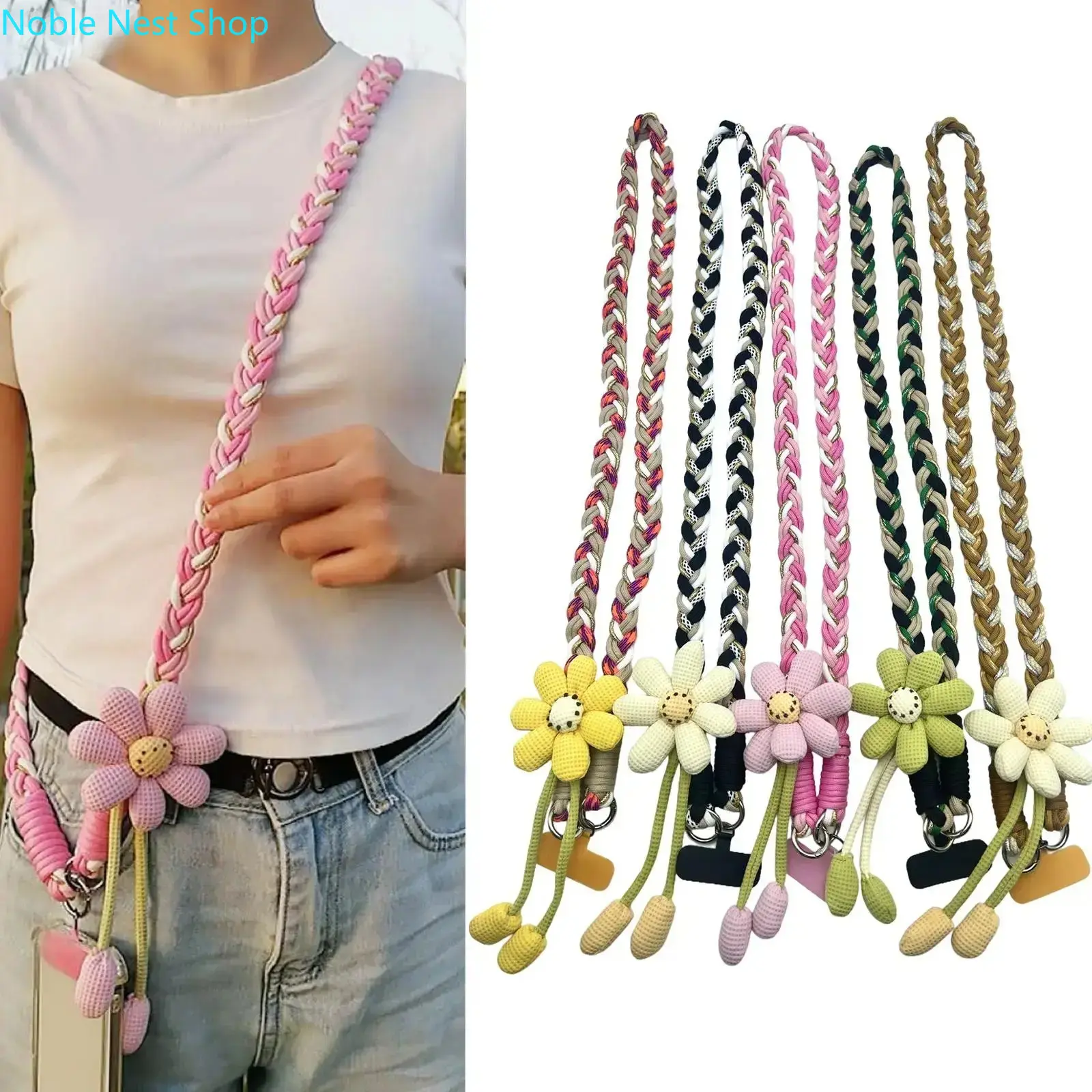 Women's Floral Woven Crossbody Phone Lanyard - Universal Hands-Free Adjustable Neck Strap, Cute Fashion Accessory for Travel, Shopping, Smartphone, Cellphone, Mobile Accessories, Crossbody Strap, Adjustable Length, Woven Floral
