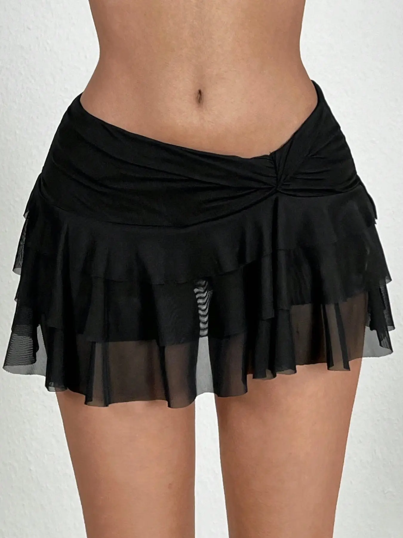Sexy Sheer Mesh Layered Ruffle Ultra-Short Skirt, Nightclub Low Waist Short Skirt, Trendy Fashion for Parties and Events, Bottom, Ruffle Skirt Hem