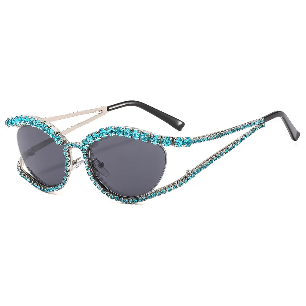 Cross-Border Rhinestone Cat Eye Sunglasses, Vintage Half-Frame Sparkling Shades with Photochromic Lenses, High-End Luxury Accessory for Daily, Travel & Party Outfits