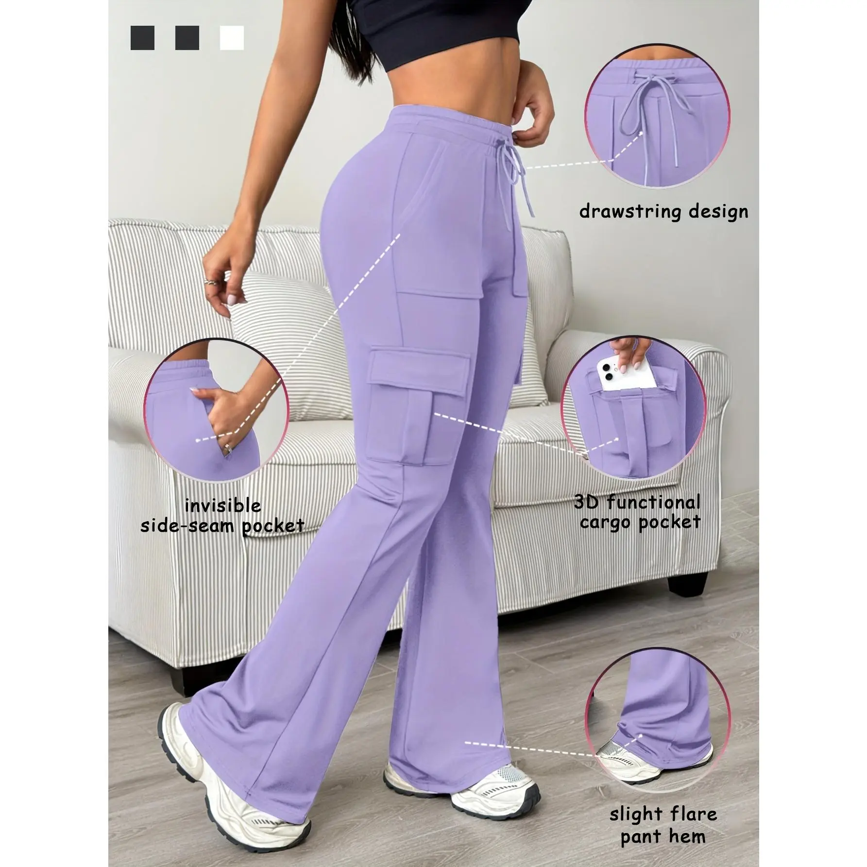 Women's Athletic Cargo Jogger Pants with Multi-Functional Cargo Pocket & Slim-Fit Ankle Design - All-Season Workout Running Gym Pants with Drawstring Waist & Lightweight Stretch Fabric (Machine Washable) for Casual Outdoor Wear - Women's Sportswear
