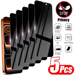 5 Pack Privacy Tempered Glass Screen Protector For iPhone 11 12 13 14 15 16 17 Pro Max Plus,Anti-Peep, Anti Spy,Anti-Scratch,Touch Sensitive,Face ID Compatible,Screen Side View Protection For Daily Use