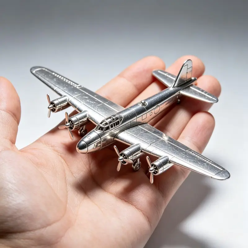 3D Metal Puzzle, Silver Lancaster Bomber High-Difficulty Assembly Model, Military Collectible Handmade Ornament Gift