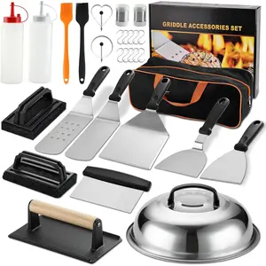 29PCS Griddle Accessories Set - Flat Top Teppanyaki Spatula Set with Scraper, Basting Cover for Camp Chef- Home Cooking Griddle and Outdoor BBQ Gifts for Christmas