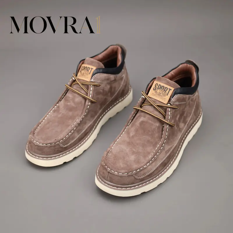 MOVRA1 Men's Casual Chic Derby Oxford Ankle Boots, Solid Color All Season, Split Cowhide Leather Upper & Lining, Rubber Sole, Microfiber Insole, Round Toe Lace-Up Minimalist Shoes for Daily Wear
