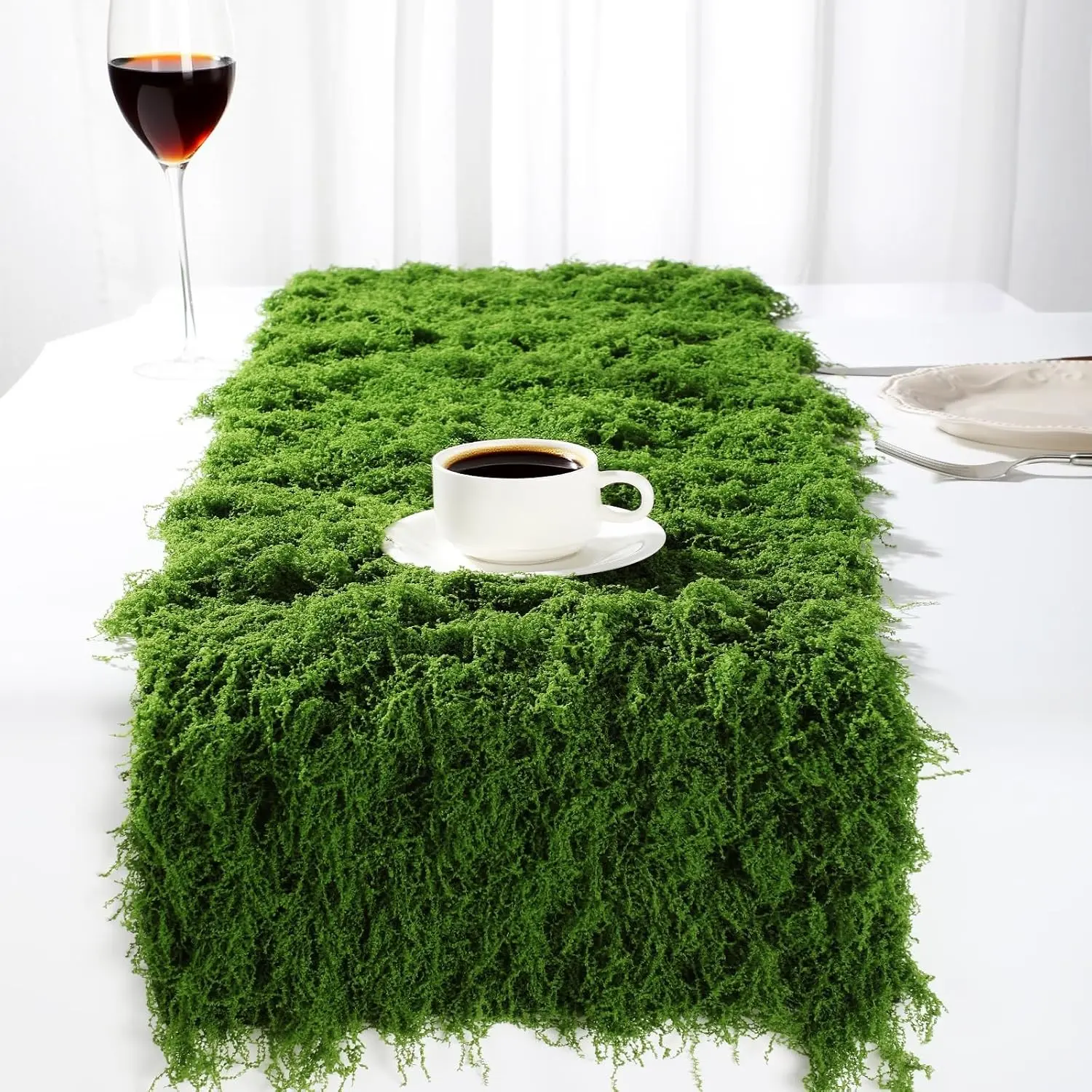 2 Pcs 12'' x 71'' Green Fake Moss Table Runner Artificial Moss Sheet Roll Waterproof Carpet Blanket for Crafts Wall Roof Garden Graduation Wedding Birthday Party Table Decoration