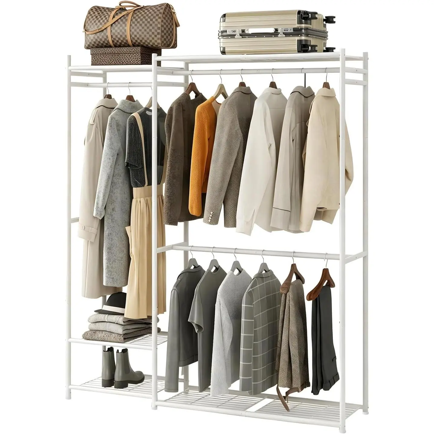 Wardrobe Closet, Portable Closet with Hanging Shelves，Freestanding Closet Organizers and Storage with Hanging Rods, Clothes Rack for Living Room, Bedroom, Tall Size
