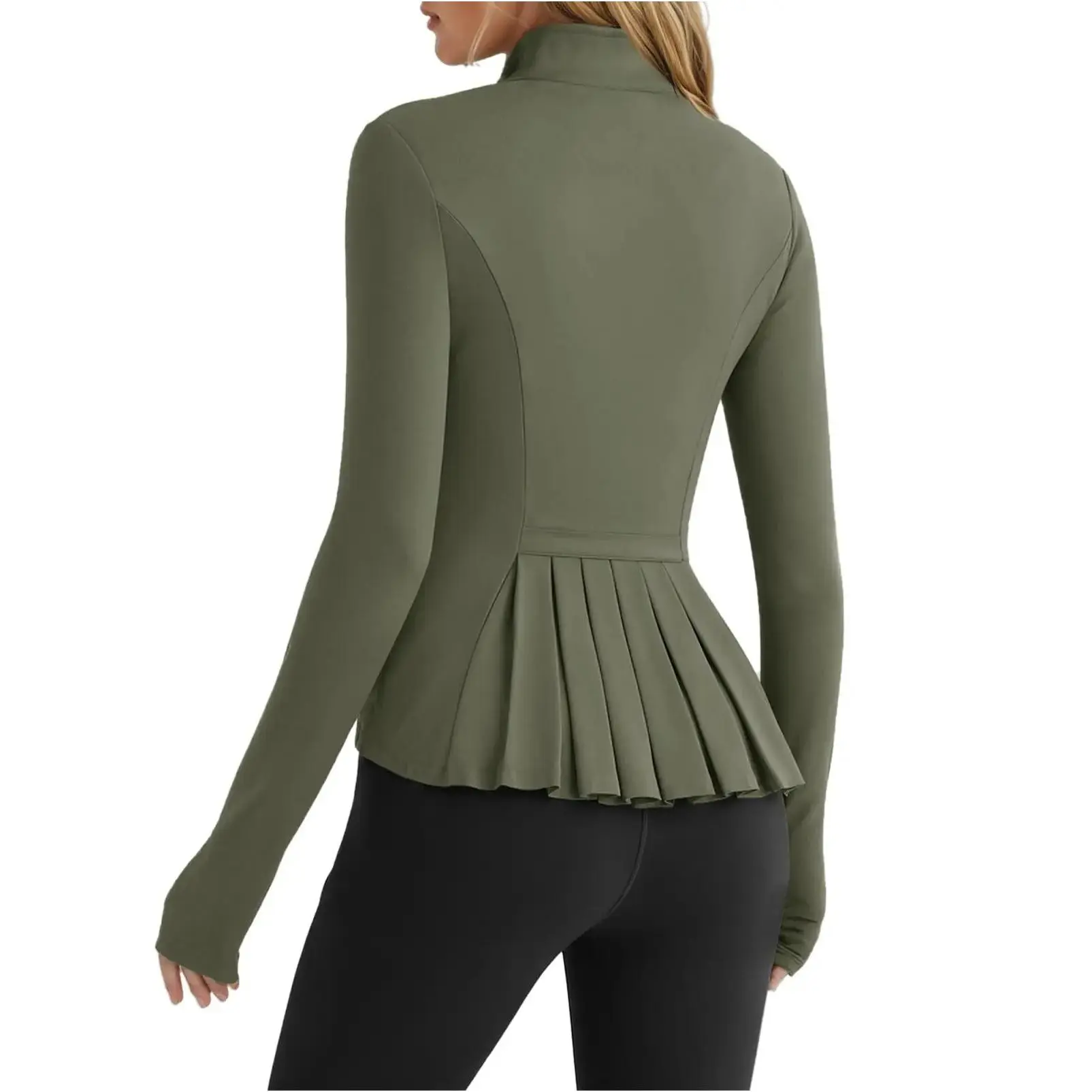 2026 Summer Spring Women's Zippered Sports Jacket, Pleated Lightweight Slim Fit Stand Collar with Thumbhole Pockets, Workout Running Clothes