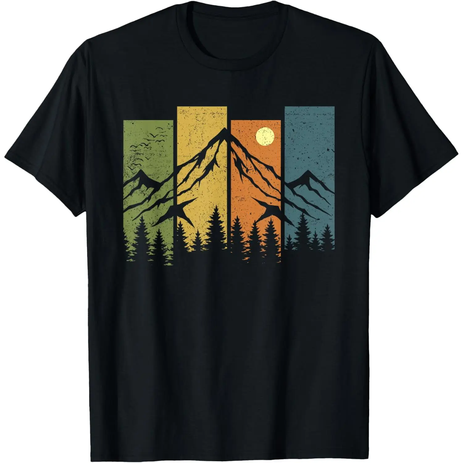 Wildlife Forest Nature Graphic T-Shirt, Trees Mountain Hiking Landscape Print Short Sleeve Cotton Tee, Outdoor Adventure Lover Casual Shirt