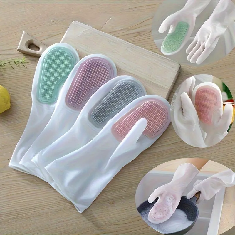 2 Pairs Magic Brush Multi-Functional Dish Gloves, Waterproof, Latex-Free, Non-Toxic, Kitchen, Bathroom, Outdoor Cleaning, Ergonomic, Durable