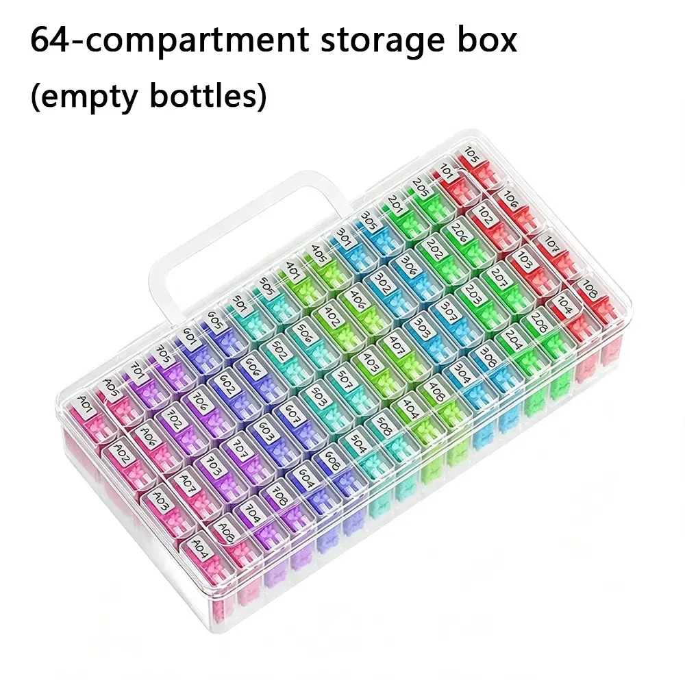 Portable Diamond Art Storage Box with Labels, DIY Craft Organizer for Jewelry Making, Beads, and Art Kits, 64 Canisters Included