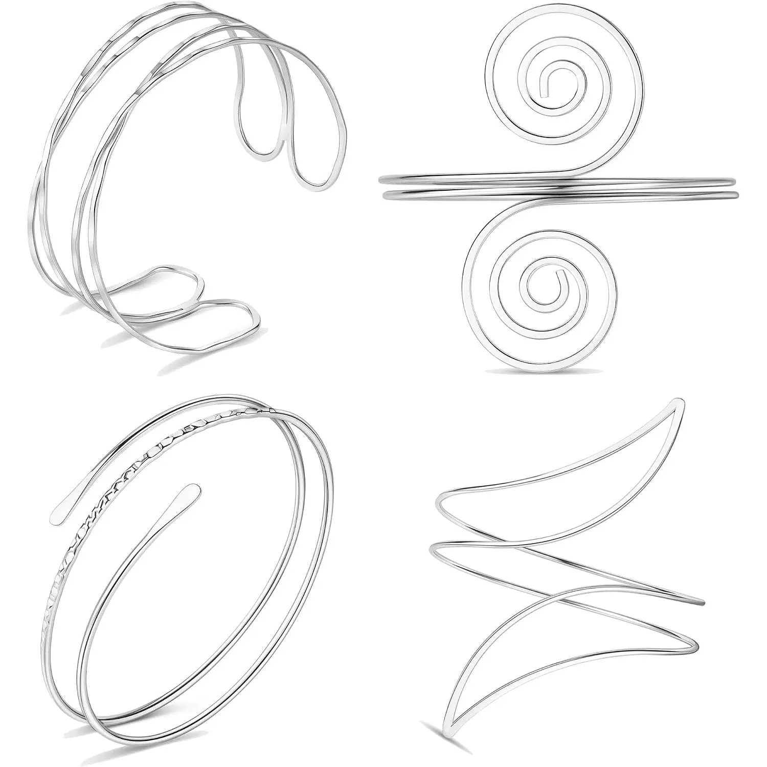 4PCS Arm Cuff Jewelry for Women| Upper Arm Cuff Bangle Band Armlet Adjustable Arm Cuff Bracelet Set