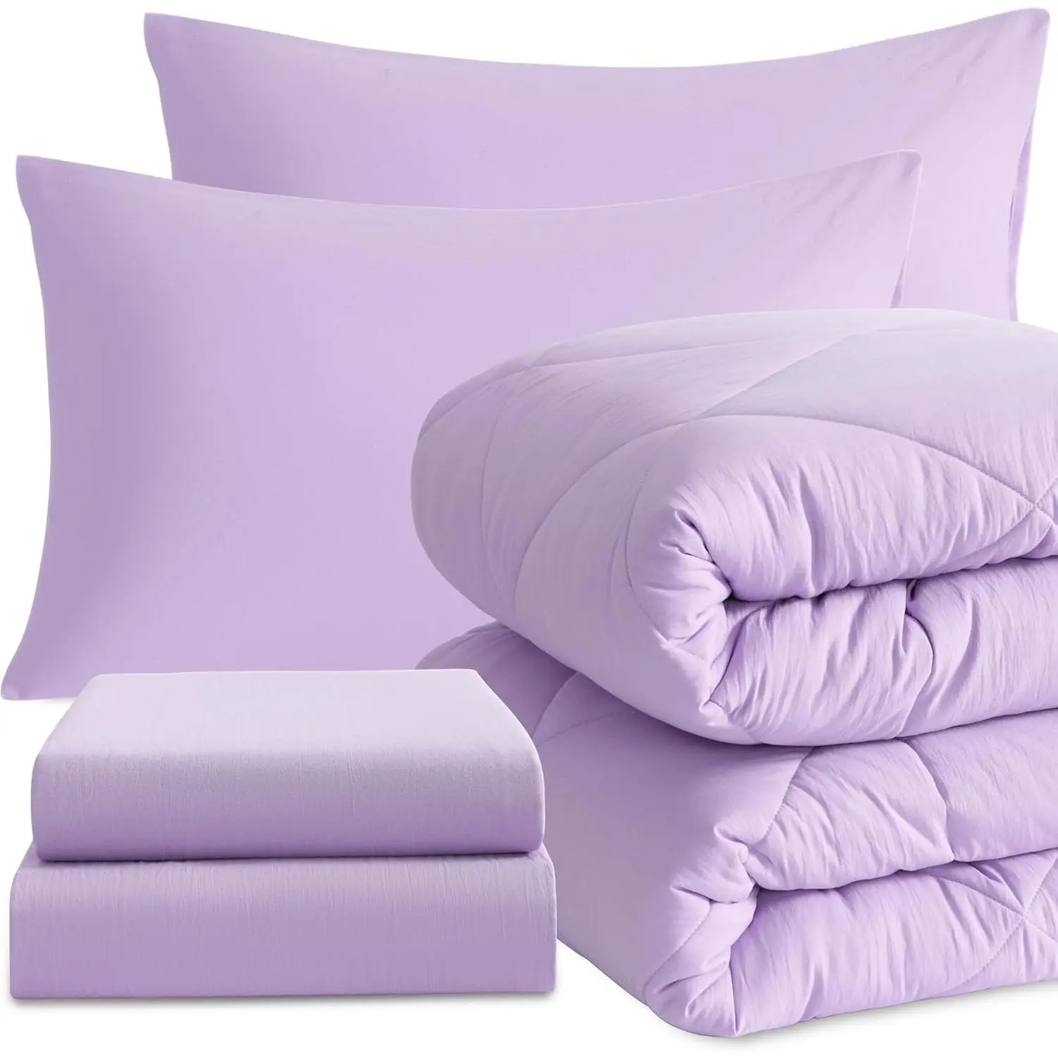 Twin Comforter Set with Sheets, 5 Pieces Soft and Breathable Twin Bedding Set, Twin Bed in a Bag, Down Alternative Comforter Set Solid Color All Season, Kids Bedding Set, Light Purple