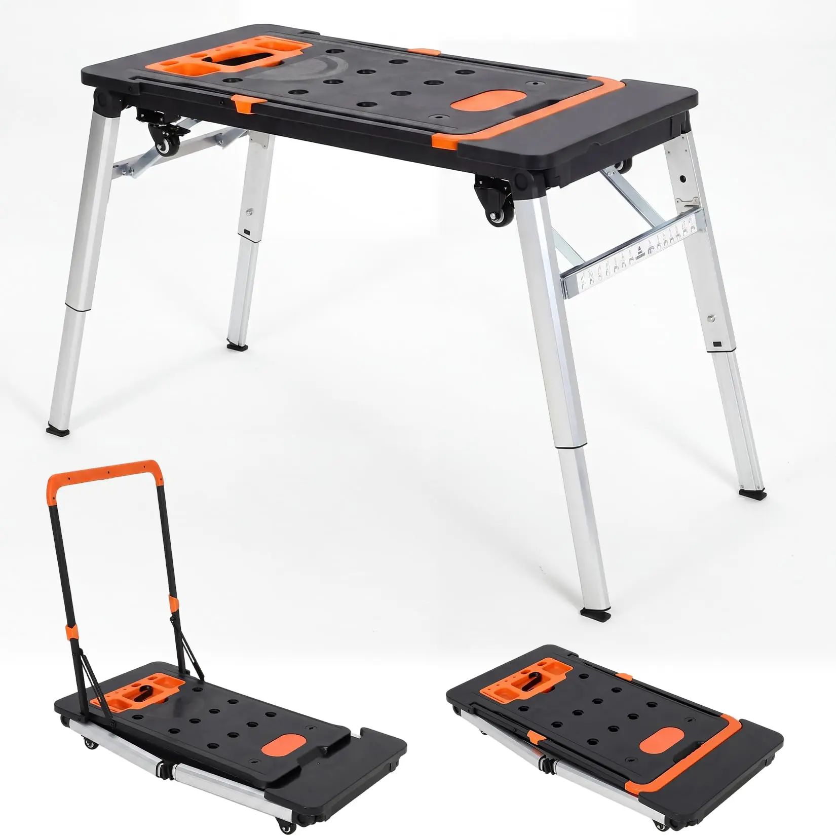 7-in-1 Folding Workbench – Multifunctional Lab Table with Wheels – Converts to Sawhorse, Platform, Dolly, Hand Truck, Creeper – Portable for Workshop, Garage, Industrial