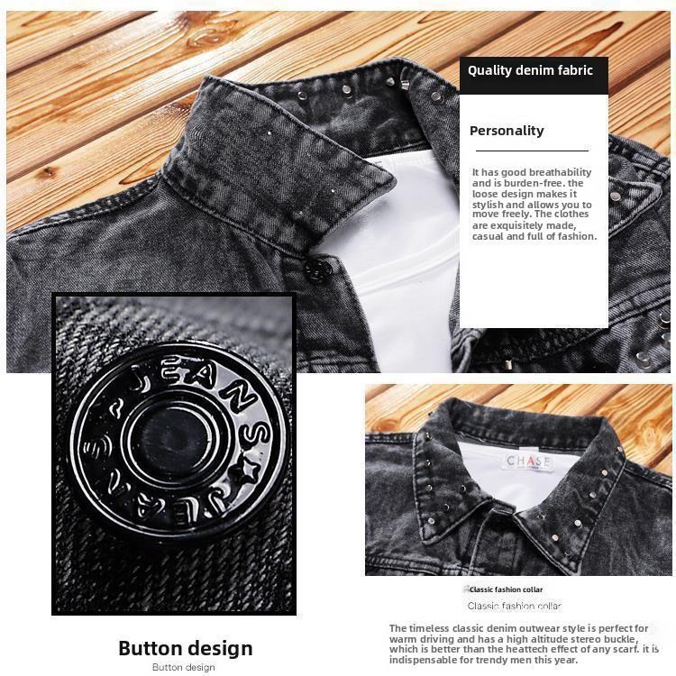 sets for men clothing Spring Autumn Mens Denim Jacket + Jeans Pants Set Fashion Single Breasted Coat Trousers Two Piece Denim suit Clothes Sleeve Sleeved Basic Formal Menswear 2 Piece Denim Outfit Jean Jacket and Jeans Set Denim Set (Belt not include