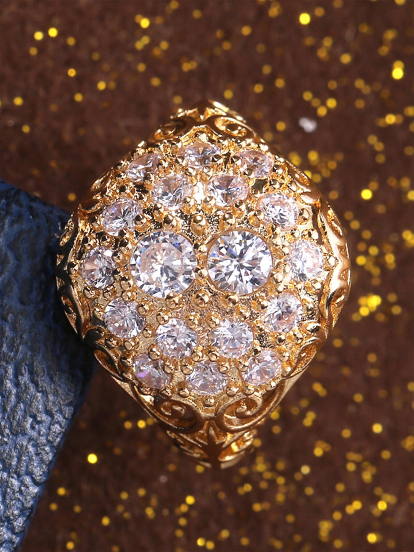 Elegant Hollow out Design Rhinestone Decorated Promise Ring, 2024 New Fashion Accessories for Women, Trendy Luxury Zirconia Ring for Party and Daily Life, Cubic Zirconia Rings