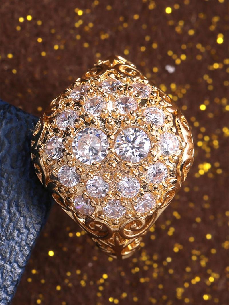 Elegant Hollow out Design Rhinestone Decorated Promise Ring, 2024 New Fashion Accessories for Women, Trendy Luxury Zirconia Ring for Party and Daily Life