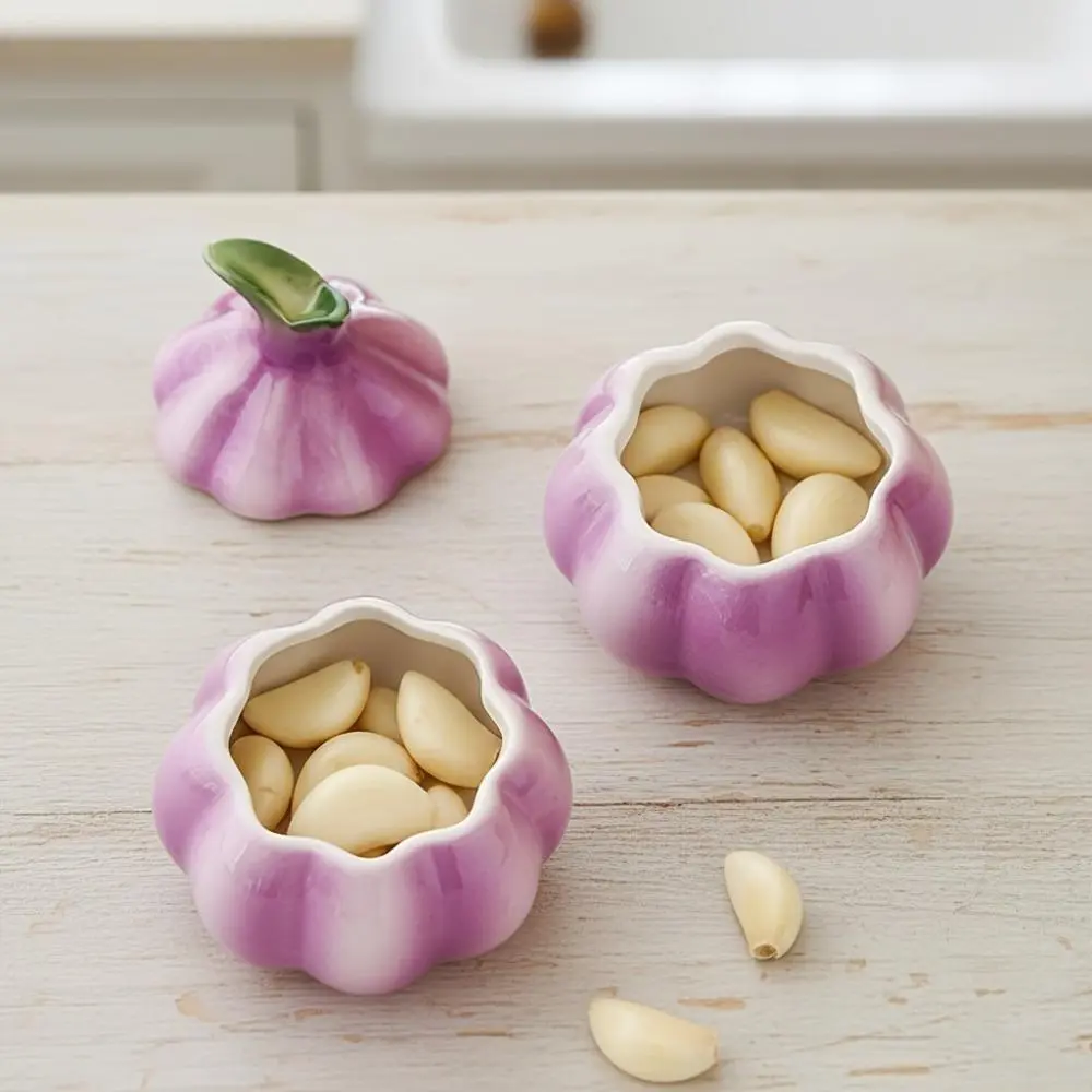 Glossy Purple Garlic-Shaped Ceramic Pot, Modern Dual-Purpose Home Decor Ornament & Storage Organizer, Creative Desktop Container for Gifting (Bag Charm Accessory), Desktop Storage