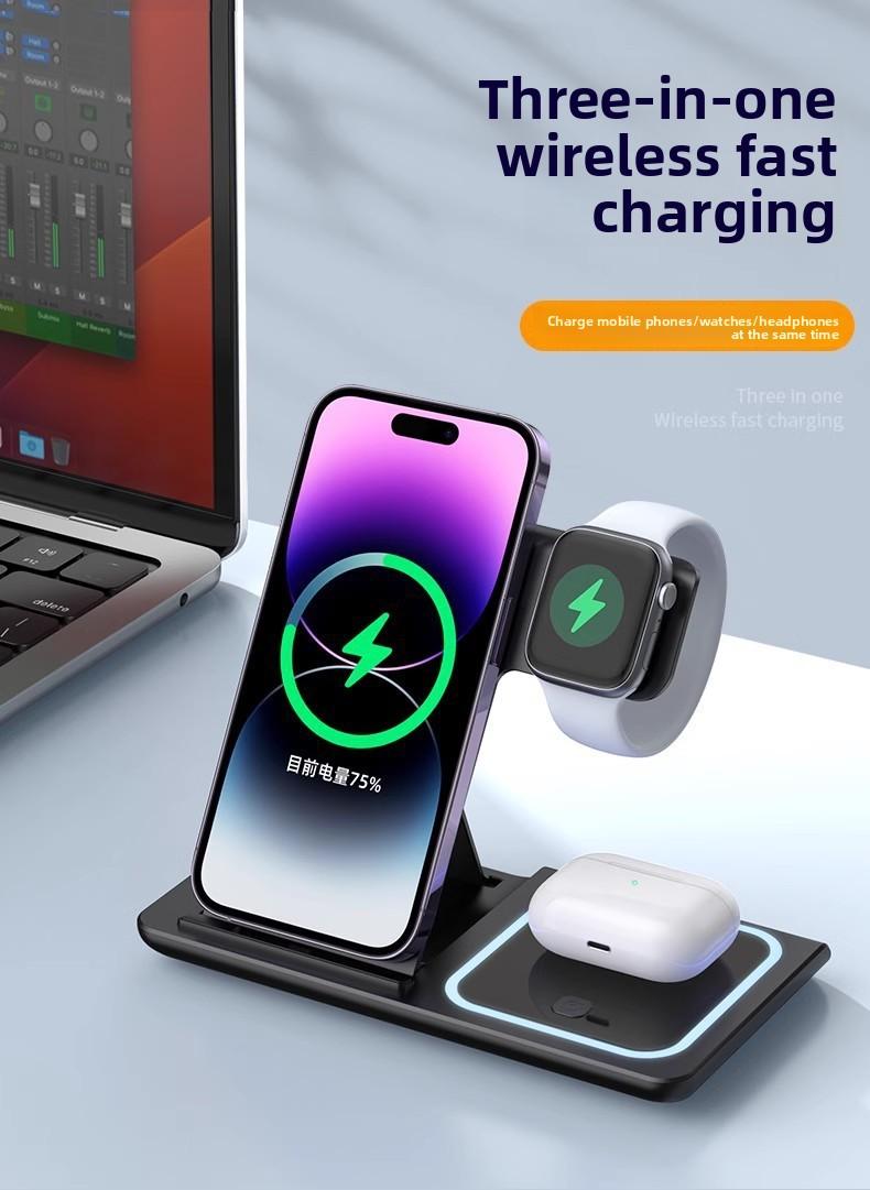 Acer S3 3 in 1 Wireless Charging Station, MagSafe Charger Stand Compatible, Qi2 15W Certified Palm-Sized Foldable Charger for iPhone 17/16, Apple Watch, AirPods (Non-Battery, Adapter Included)