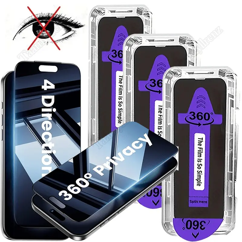 3-Pack iPhone Privacy Tempered Glass Screen Protector, 360° Anti-Spy, HD Full Screen, Easy Install, Finger Print Resistant, Fits iPhone 11-17 Series