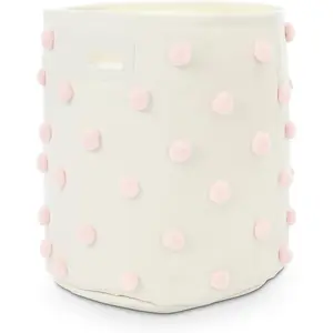 17.5" D x 20.8" H Large Pom Pom Cotton Canvas Laundry Hamper Baby Girl Storage Basket Bin for Baby Nursery Playroom Home Room Organizer Decor