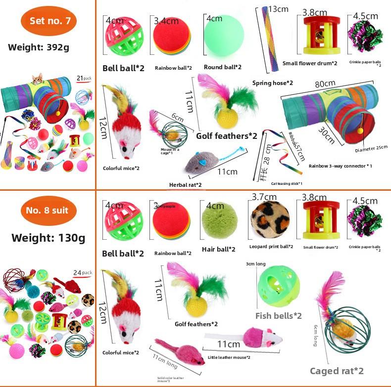 Interactive 21Pcs Cat Toys Kit Collapsible Cat Tunnel Feather Wand Plush Mouse Variety Pack for Indoor Cats Rechargeable Livestock Prod with Flexible Shaft pet stuff dog pepper spray dog bugs detector reverse slow feeder shaped harness silicone k9