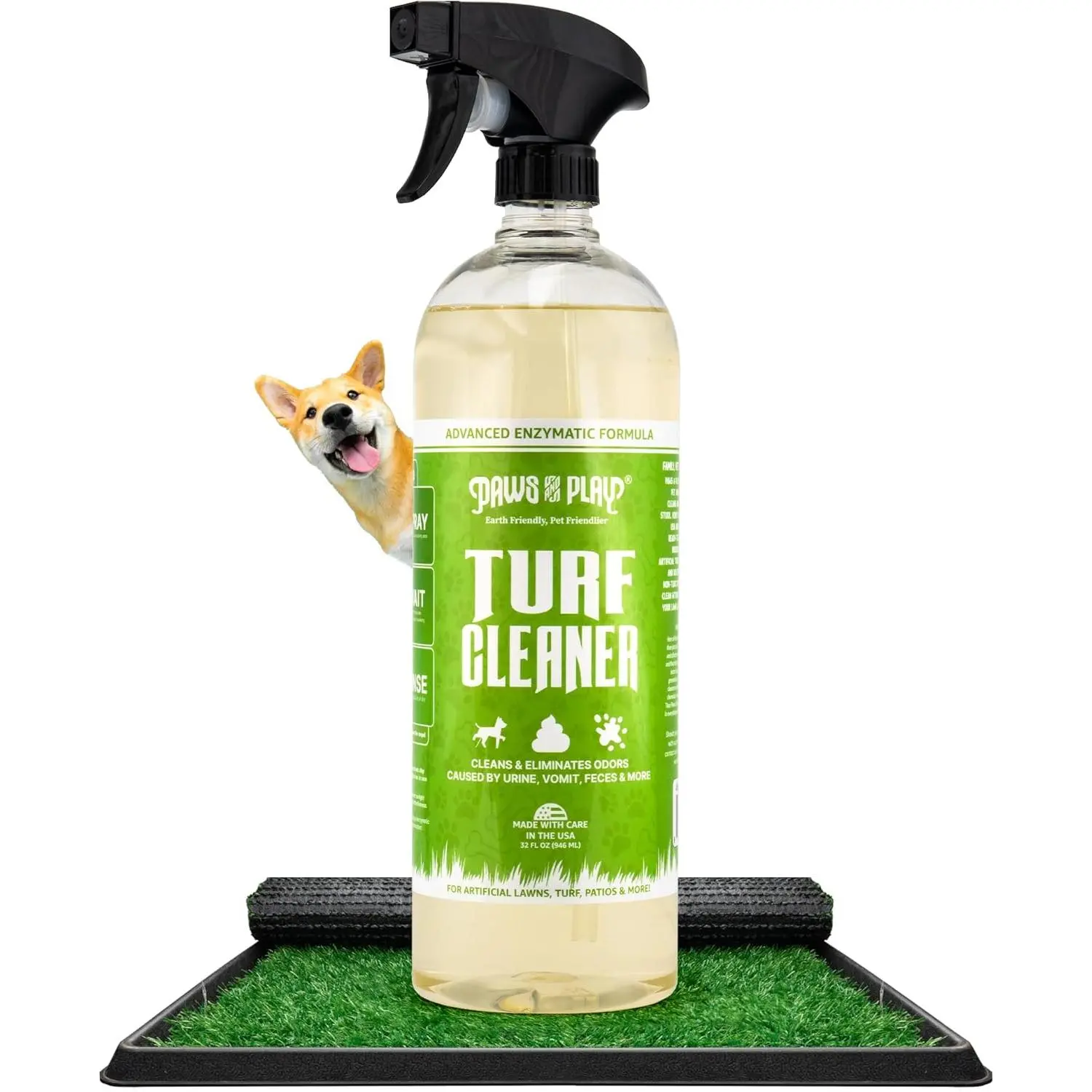 32 Fl Oz Liquid Turf Stain Remover & Deodorizer Spray Bottle - Pet Urine Cleaner for Indoor/Outdoor Artificial Grass (Single)
