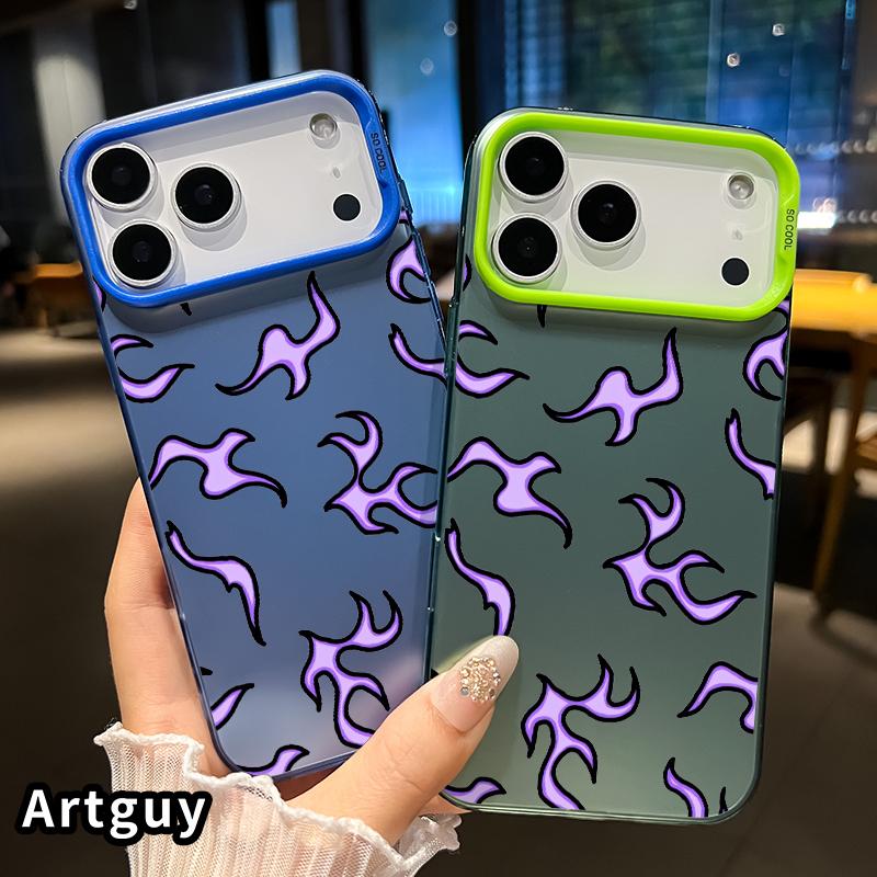 Phone Case for iPhone Pro Max 16 15 Air 14 Plus 16E 13 12 11 X XS XR Purple Flames Pattern Matte Shockproof Anti-Scratch Stylish Smartphone Cover