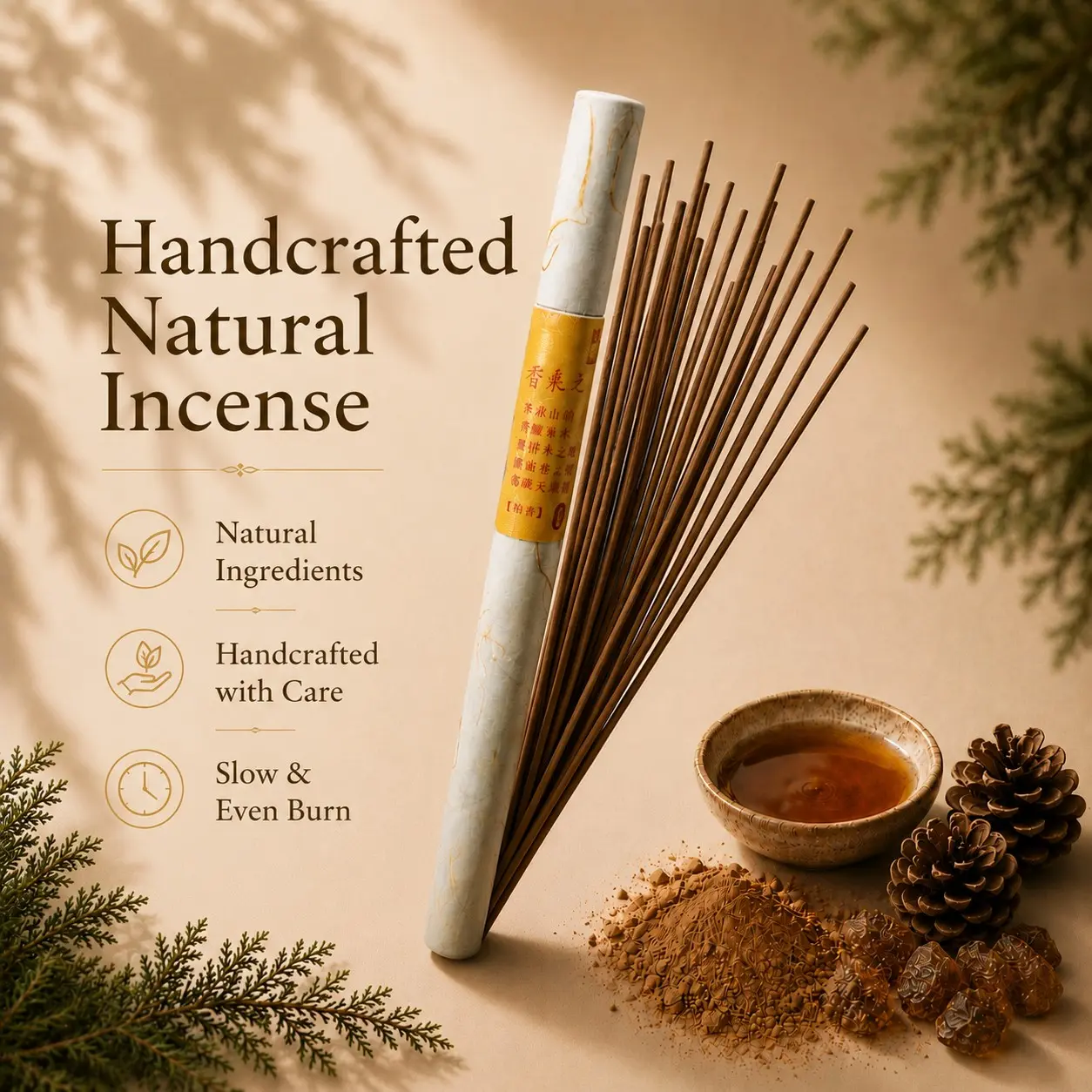 Ziyan Incense Sticks · Cypress Blended Incense, Pure Natural Handmade Herbal Incense Blend, Traditional Chinese Fragrance, Tube Pack 10g