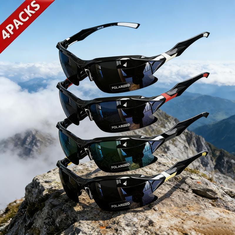 4-Pack Polarized Sports Sunglasses for Men Women, Rimless Windproof UV Protection Shades, Unisex Lightweight Anti-Glare Eyewear Perfect for Running Fishing Golf Driving & Outdoor Activities, All-Day Sun Protection Comfort Fit Sport Sun Glasses
