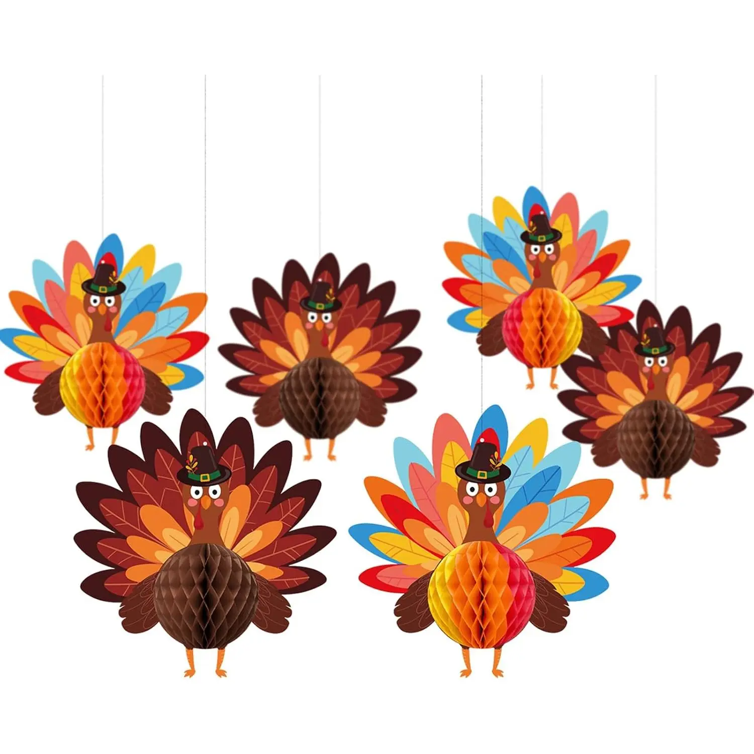 6 count Turkey  Ball Ornaments, Thanksgiving Party Decorations Autumn Themed Table Centerpiece Atmosphere Enhancers