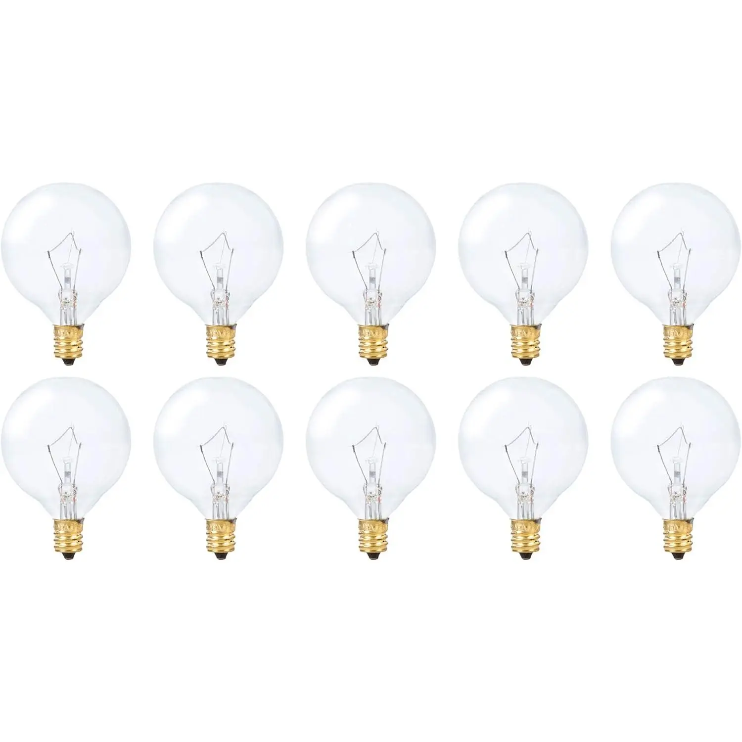 Small Globe G16.5 Round Bulb 40W E12 Candelabra Base (10 Pack) for Chandelier, Ceiling Fan Light, Decorative Vanity Lights, Wall Sconce, Clear Glass 110V 120V, 2700K Warm White Dimmable